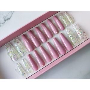 Teenage Dream Pink Long Coffin Gloss Finish Press On Nails Long